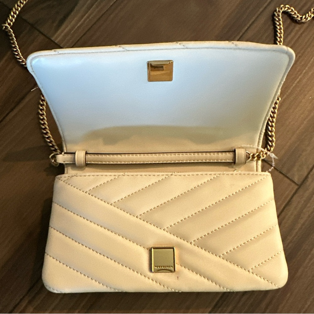 Tory Burch - Kira Chevron Chain Wallet New Cream Handbag - Picture 5 of 11